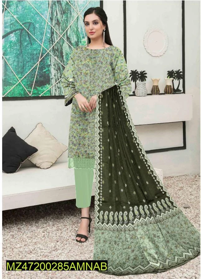 3 Pcs Womens's Unstitched Lawn Printed Suit