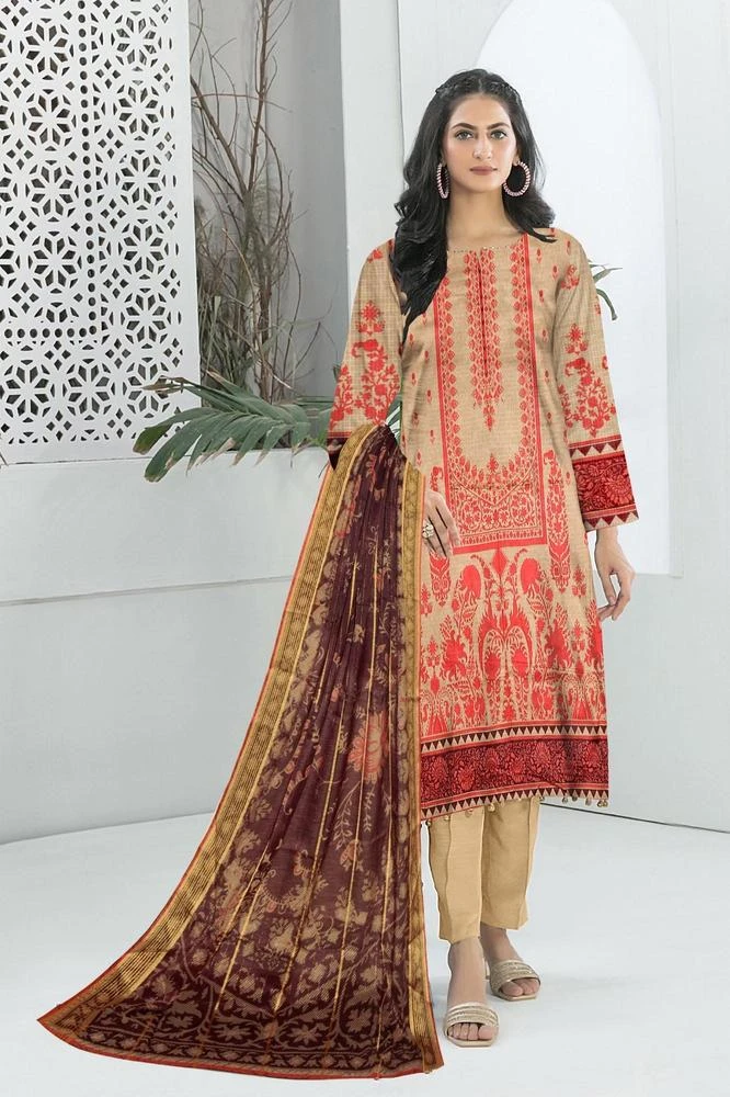 3 Pcs Womens's Unstitched Lawn Printed Suit