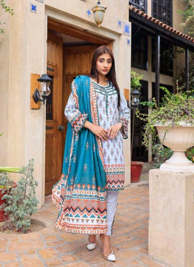 3 Pcs Womens's Unstitched Lawn Printed Suit