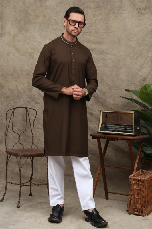 UMBER BROWN MEN'S WASH & WEAR KURTA