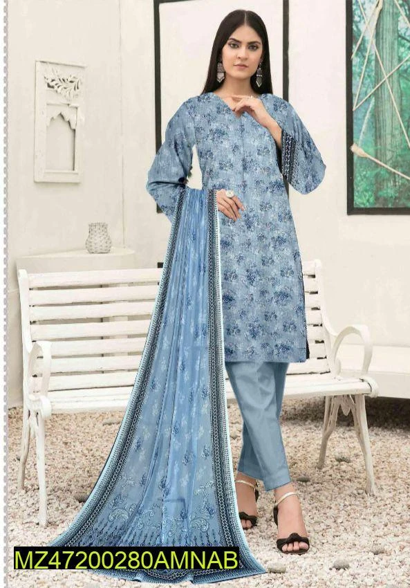 3 Pcs Womens's Unstitched Lawn Printed Suit