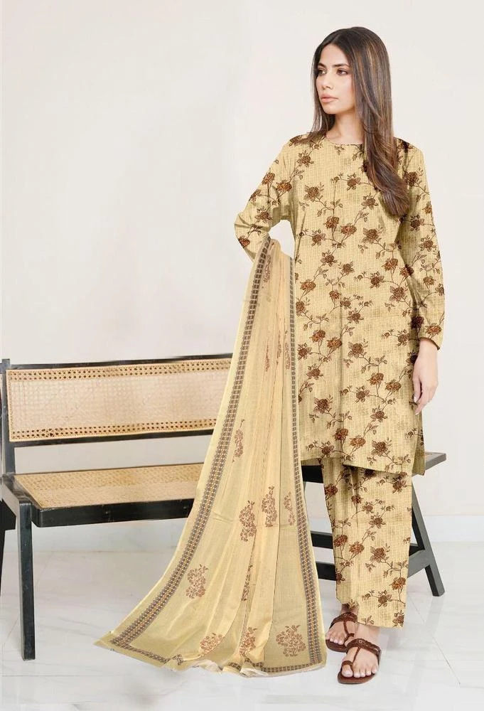 3 Pcs Womens's Unstitched Lawn Printed Suit