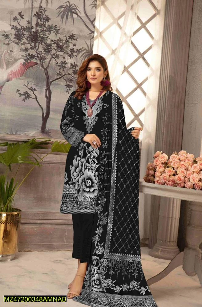 3 Pcs Womens's Unstitched Lawn Printed Suit