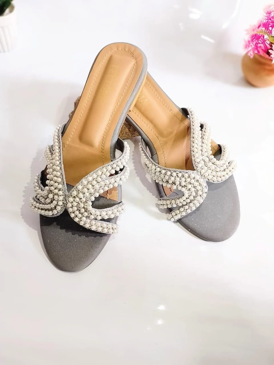 Fancy Grey Women's Synthetic Leather Flats - Embroidered, Comfortable, and Chic