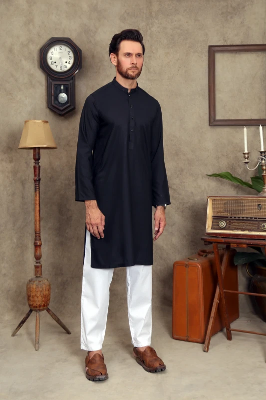 BLACK WASH & WEAR MEN'S KURTA