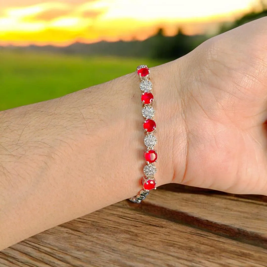 Red Crystal Bracelet for Women, Silver-Plated Sparkling-Stone Bangle