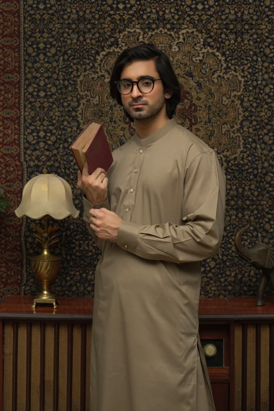 Light Brown Cotton Kameez Shalwar