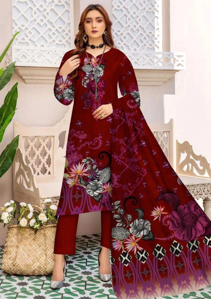 3 Pcs Women's Unstitched Marina Printed Suit