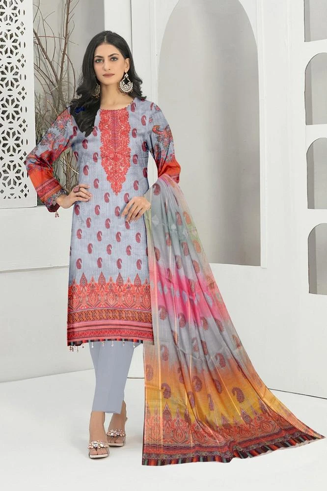 3 Pcs Womens's Unstitched Lawn Printed Suit