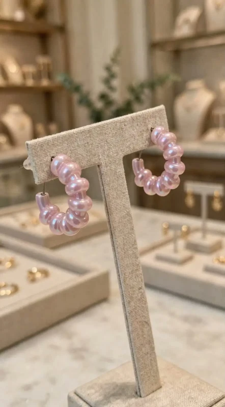 Purple Crystal Beaded Hoop Earrings for Women, Aluminium Plated