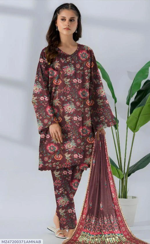 3 Pcs Womens's Unstitched Lawn Printed Suit