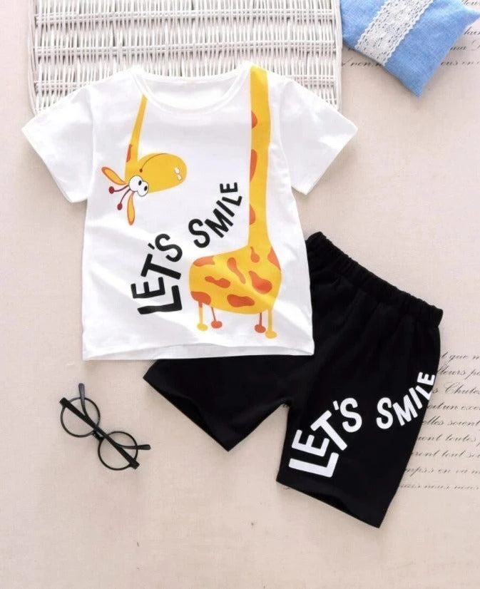 2pc Stitched Cotton T-Shirt and Shorts- Let’s Smile Graphic Set