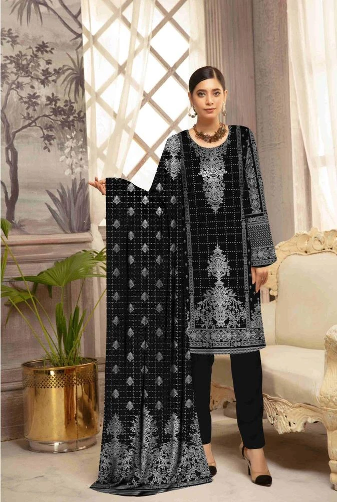 3 Pcs Women's Unstitched Lawn Printed Suit