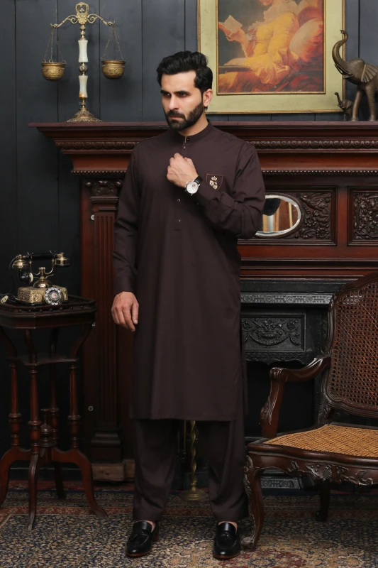 DARK PURPLE WASH & WEAR MEN'S SHALWAR KAMEEZ