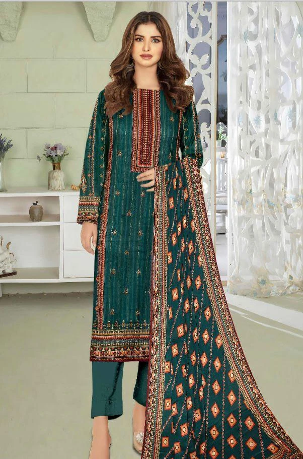 3 Pcs Womens's Unstitched Lawn Printed Suit