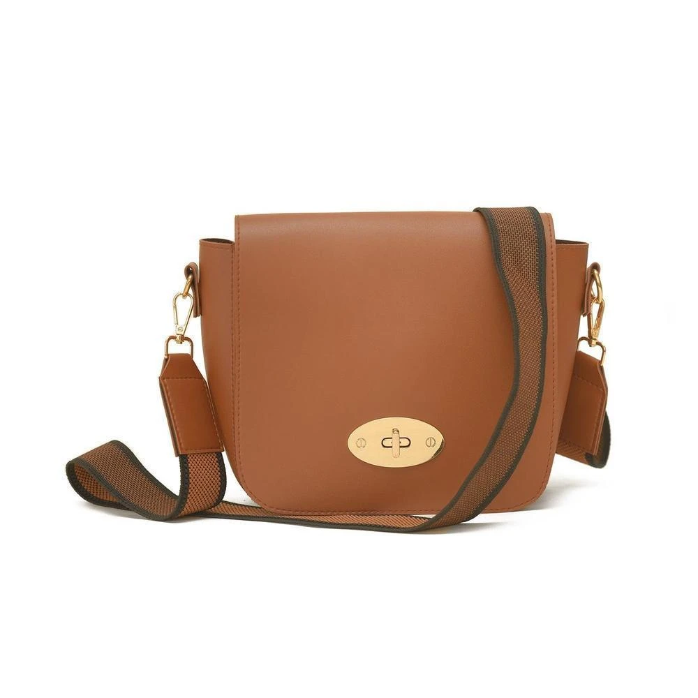 Pu Leather X side Brown Crossbody Bag with brown strap