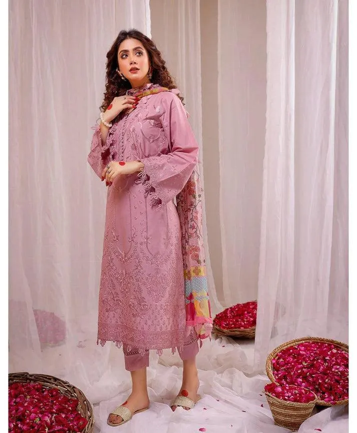 Pink Embroidered Lawn 3 Piece Suit for Women
